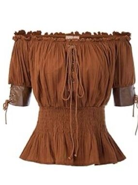Que Rust Brown Off-Shoulder Peasant Blouse
